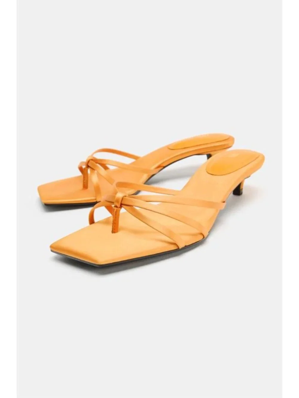 ZARA SATIN KITTEN HEEL SANDALS - Picture 5 of 7